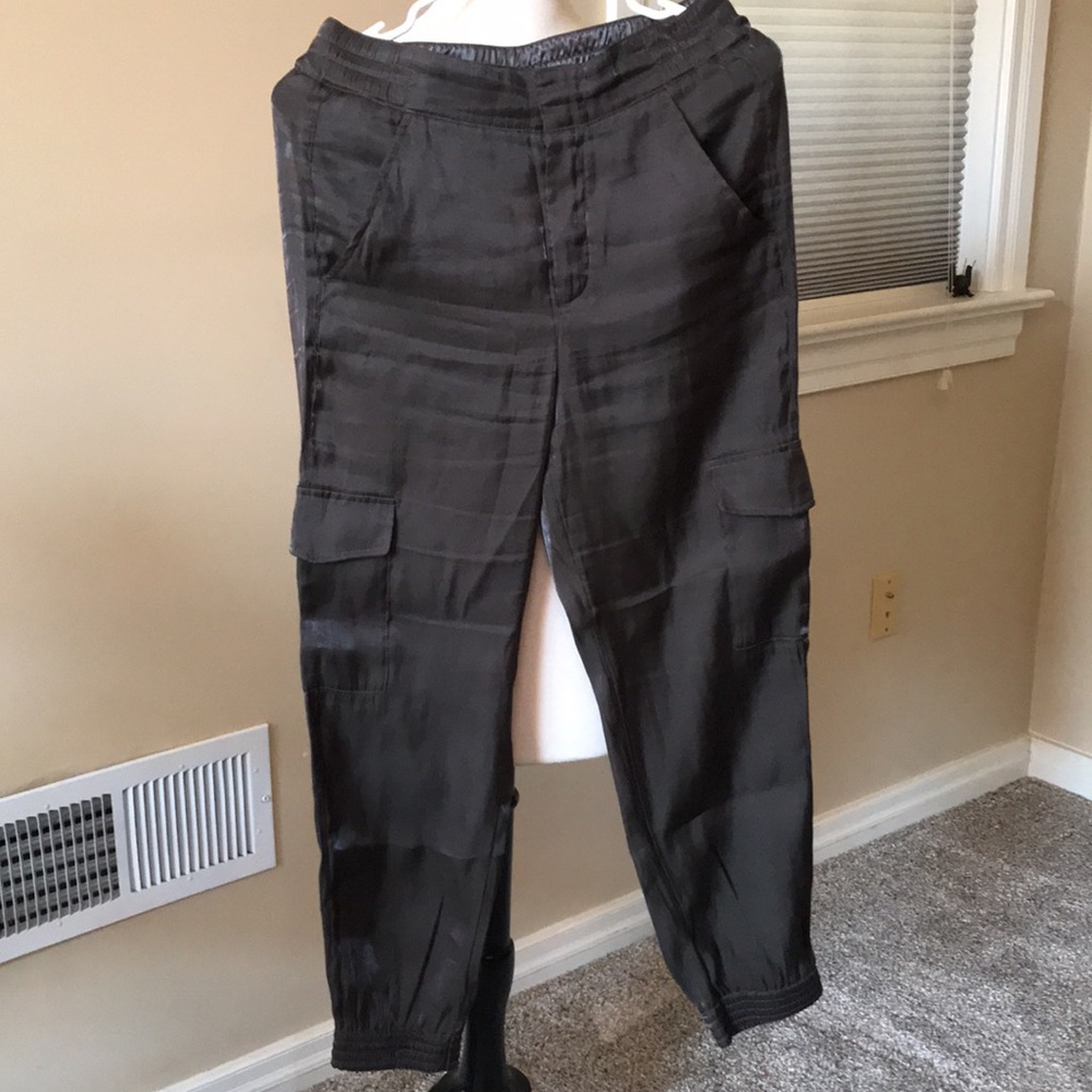 Anthropologie High-Waist Metallic Shimmer Sage Green Utility Cargo Joggers Sz S